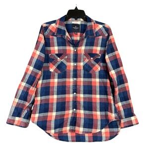 American Eagle Womens M Boyfriend Fit Plaid Western Shirt Cowgirl Chore Ranch